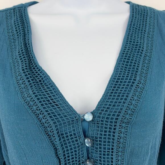 J.Gee Teal Smock Milkmaid Midi Dress Sz S Boho Cottagecore Puff Sleeve Romantic - Picture 3 of 12